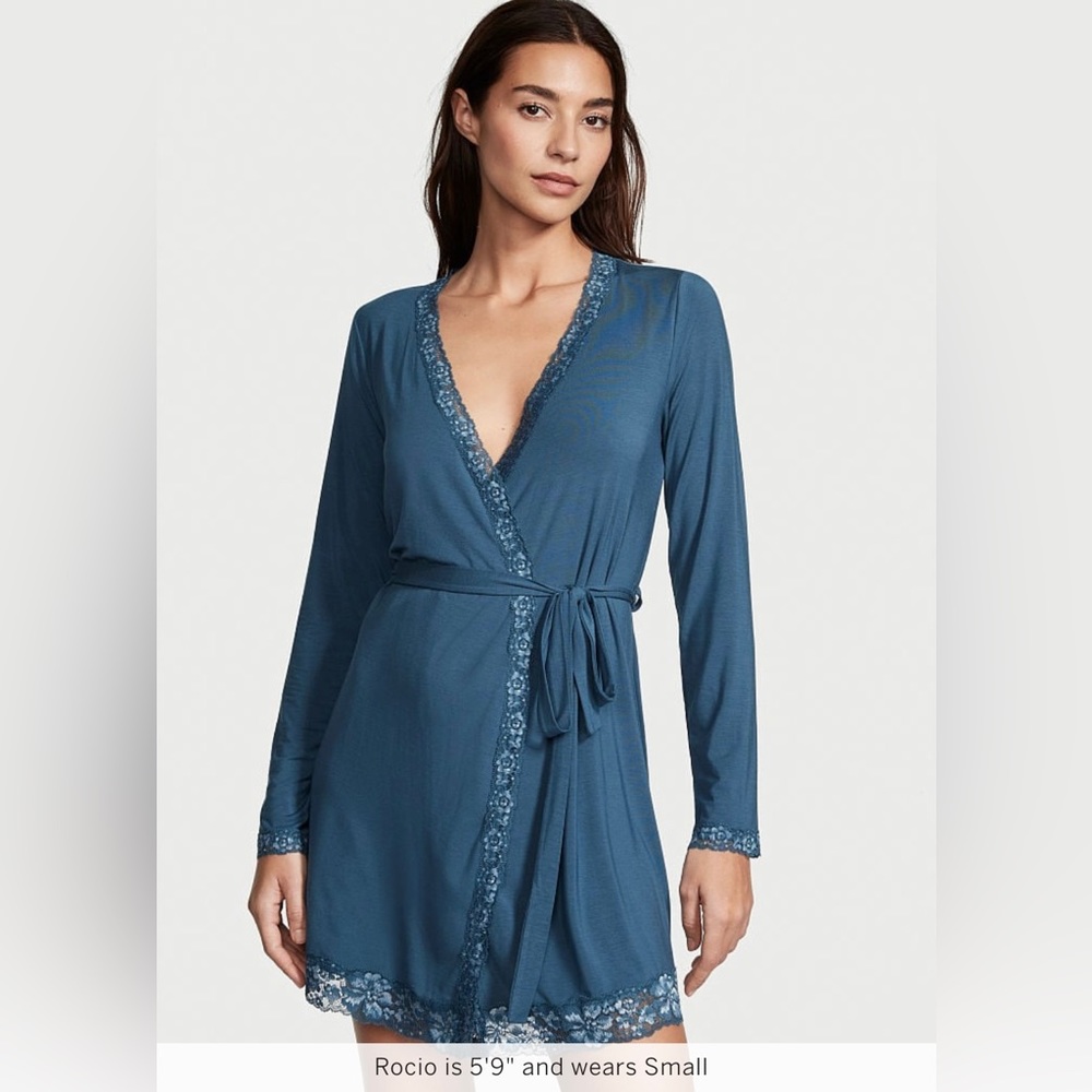 Victoria’s Secret Modal Lace-Trim Robe, Blue XL/XXL, Unworn